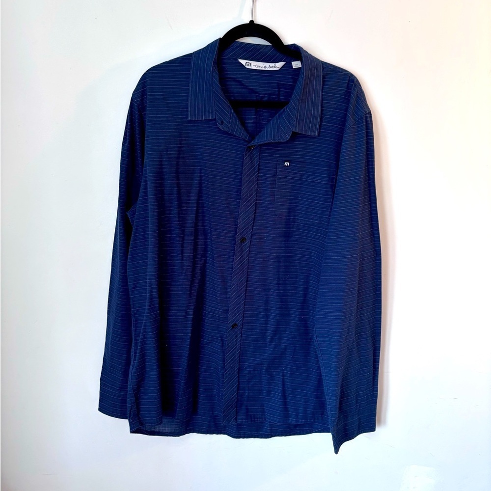 Travis Mathew Blue Striped Button up Office Collared Lightweight Shirt Size XXL